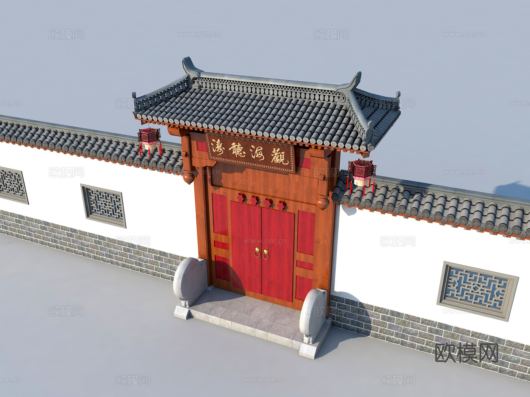 新中式古建入口 古建门头 苏式建筑 古代建筑 入口大门3d模型
