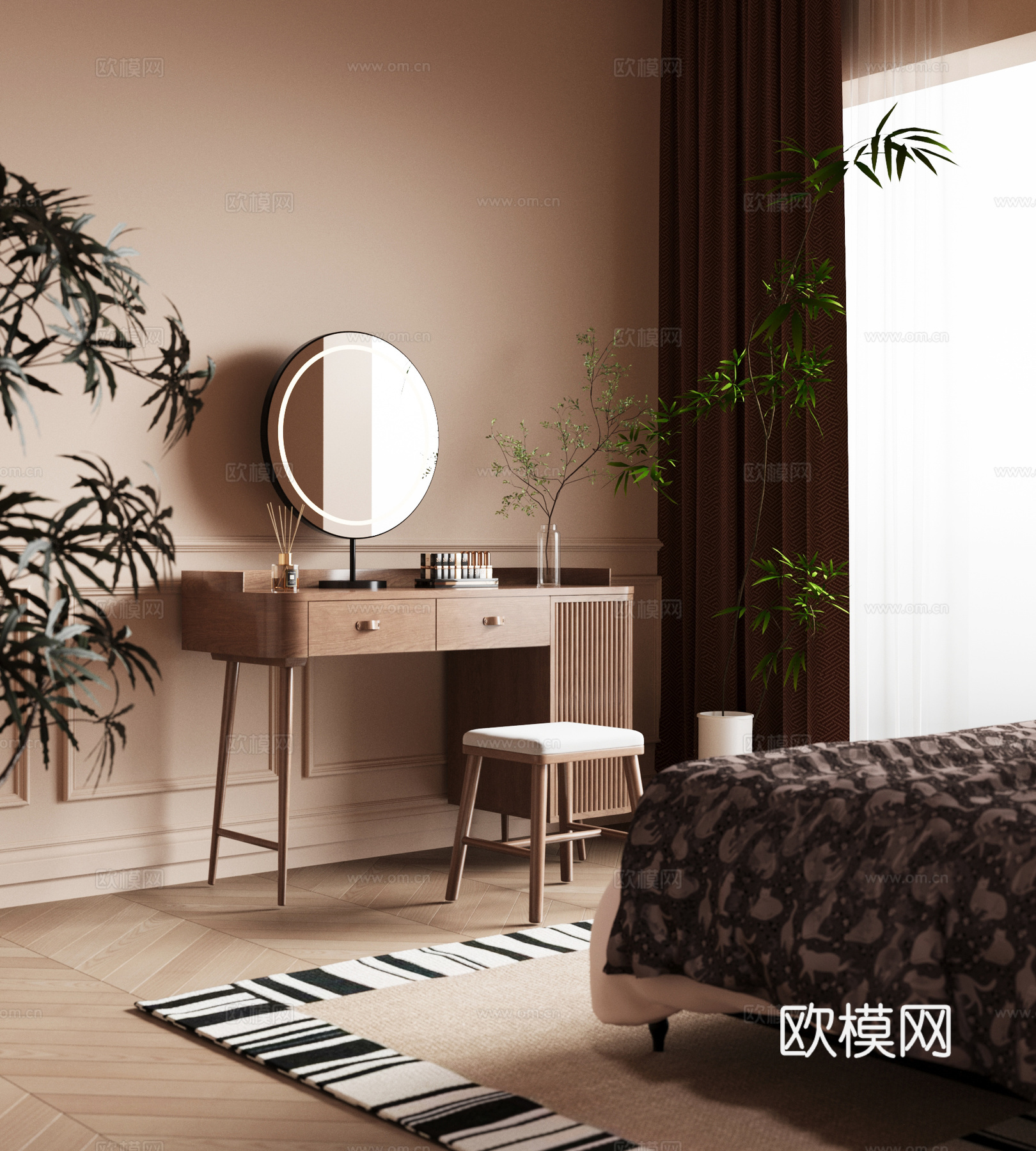 中古风梳妆台 化妆镜3d模型