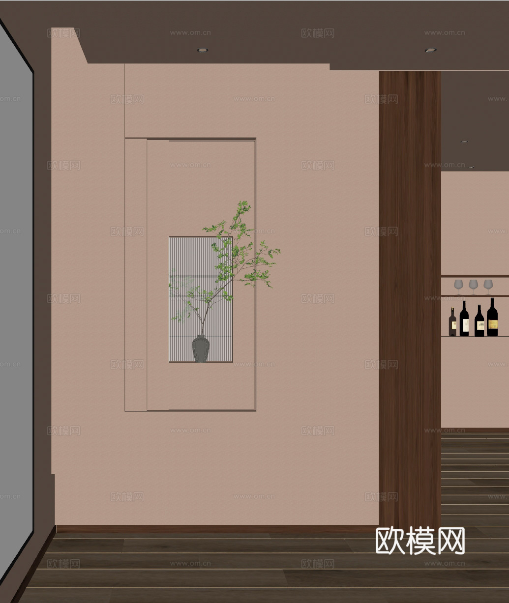 意式 中古风 斯卡帕叠级 透景 隔断 餐边柜 玄关su模型