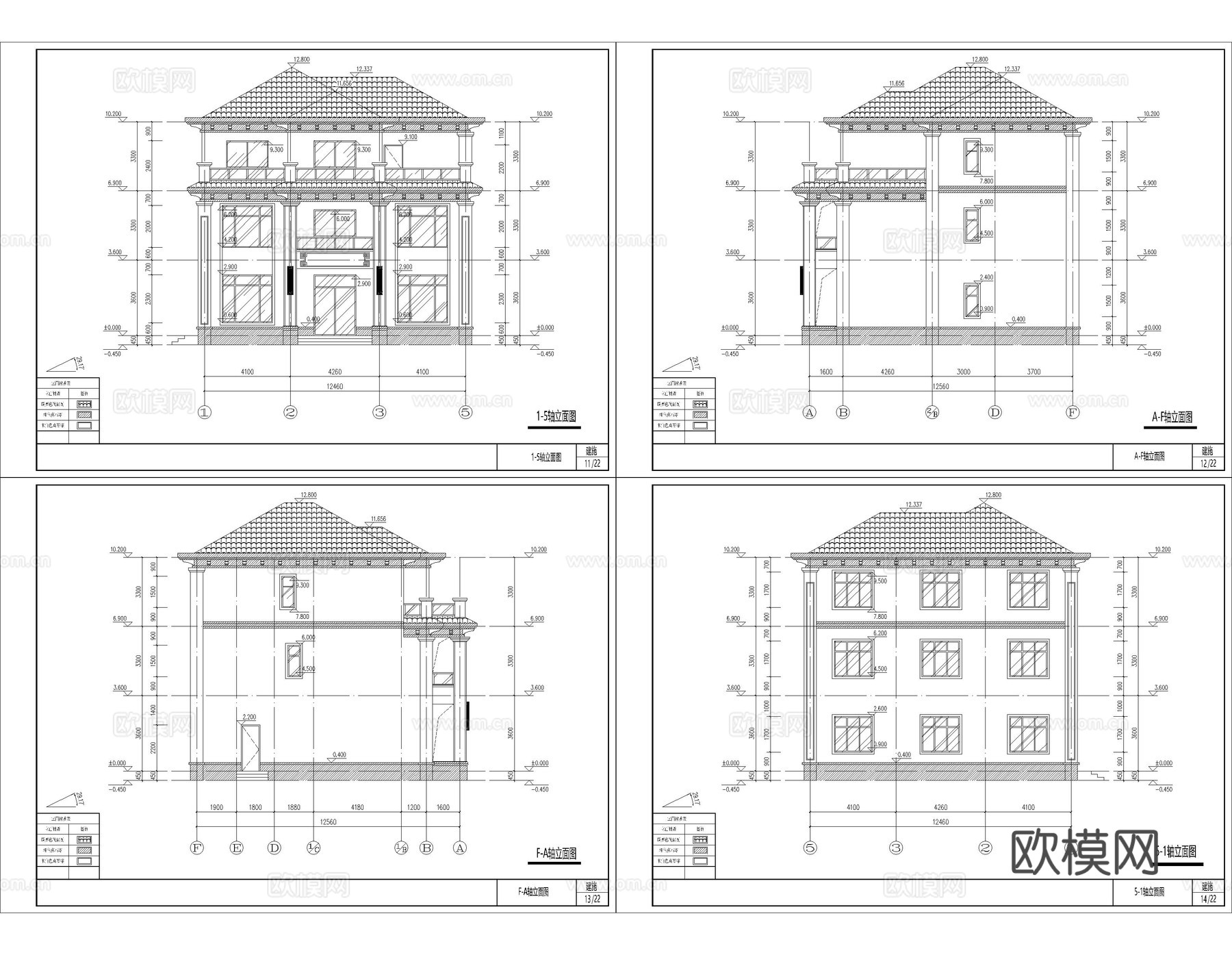 现代别墅建筑 现代自建房建筑 现代农村住宅cad施工图
