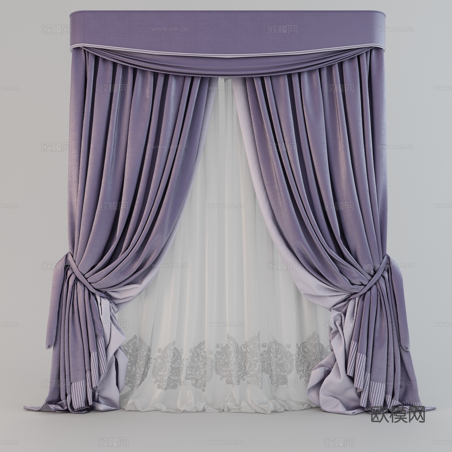 现代窗帘 布艺窗帘 女孩房窗帘3d模型下载（渲染图1）
