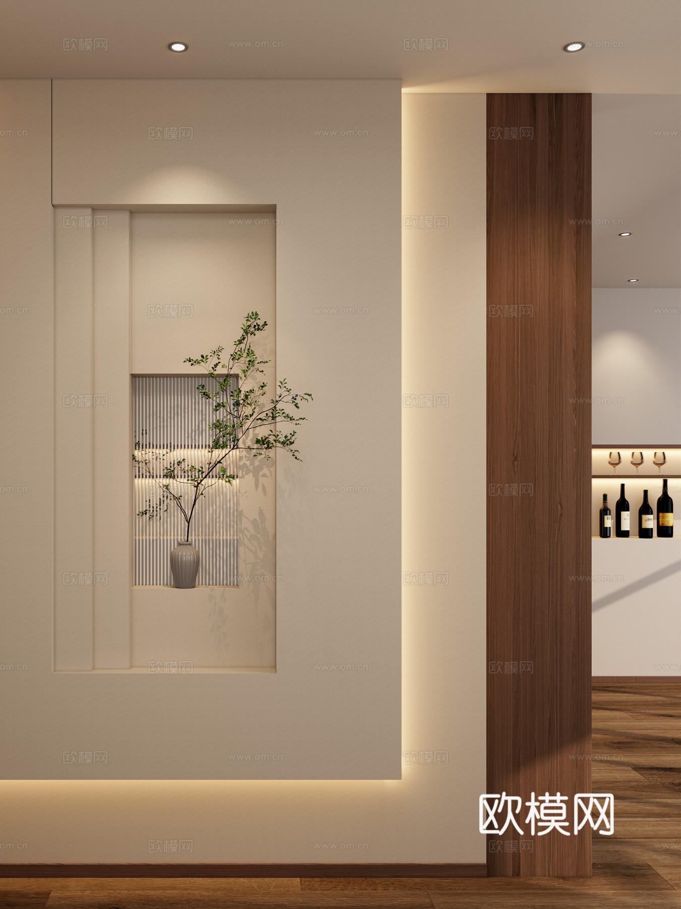 意式 中古风 斯卡帕叠级 透景 隔断 餐边柜 玄关3d模型