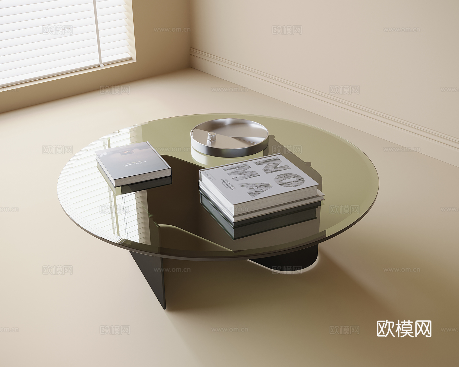 现代玻璃茶几 圆形茶几su模型