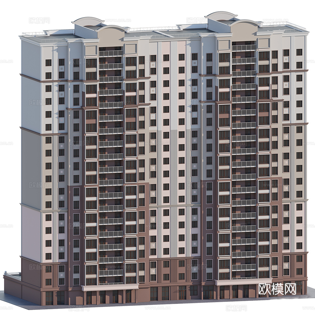 现代意式高层住宅建筑外观3d模型