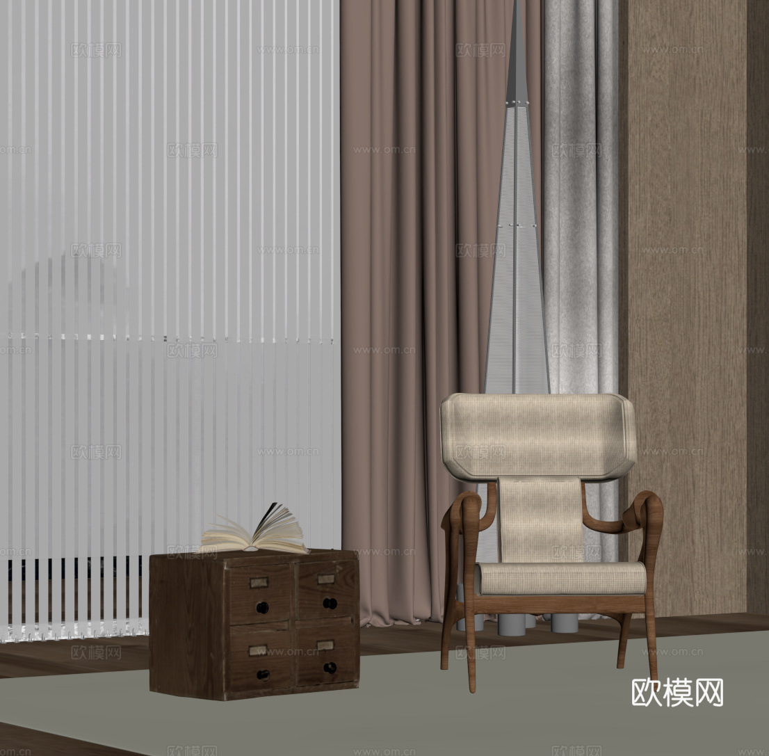 中古风休闲椅 边几su模型