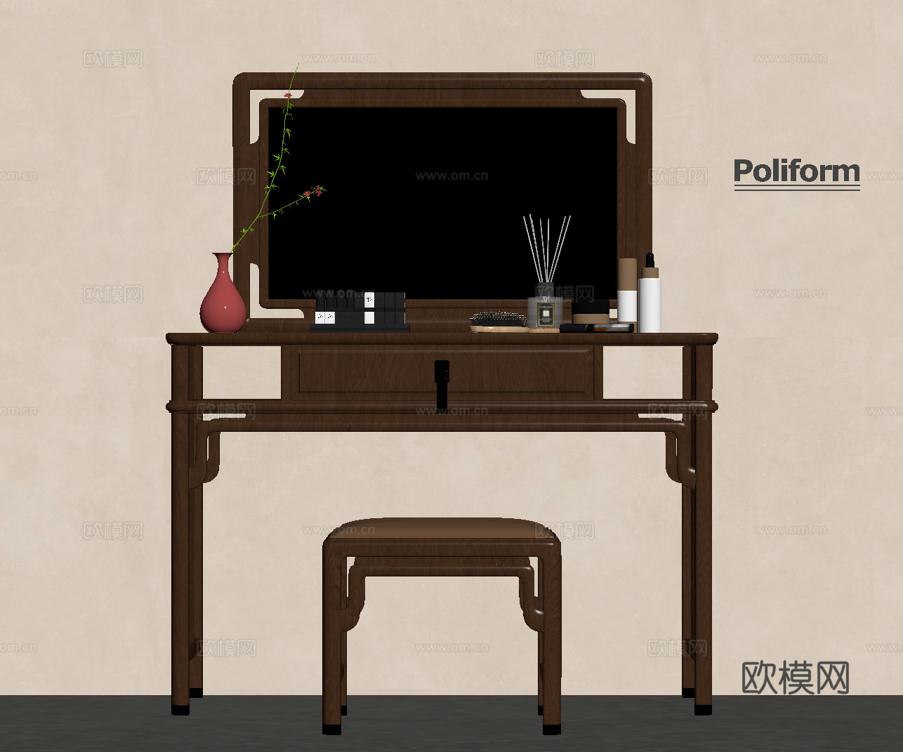 新中式梳妆台su模型