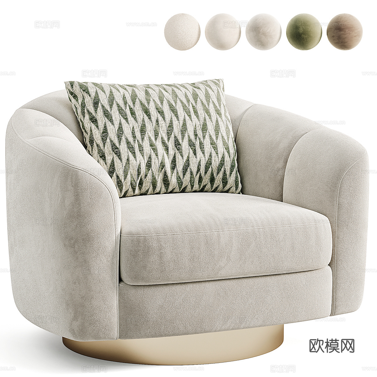 现代意式奶油风布艺沙发椅3d模型