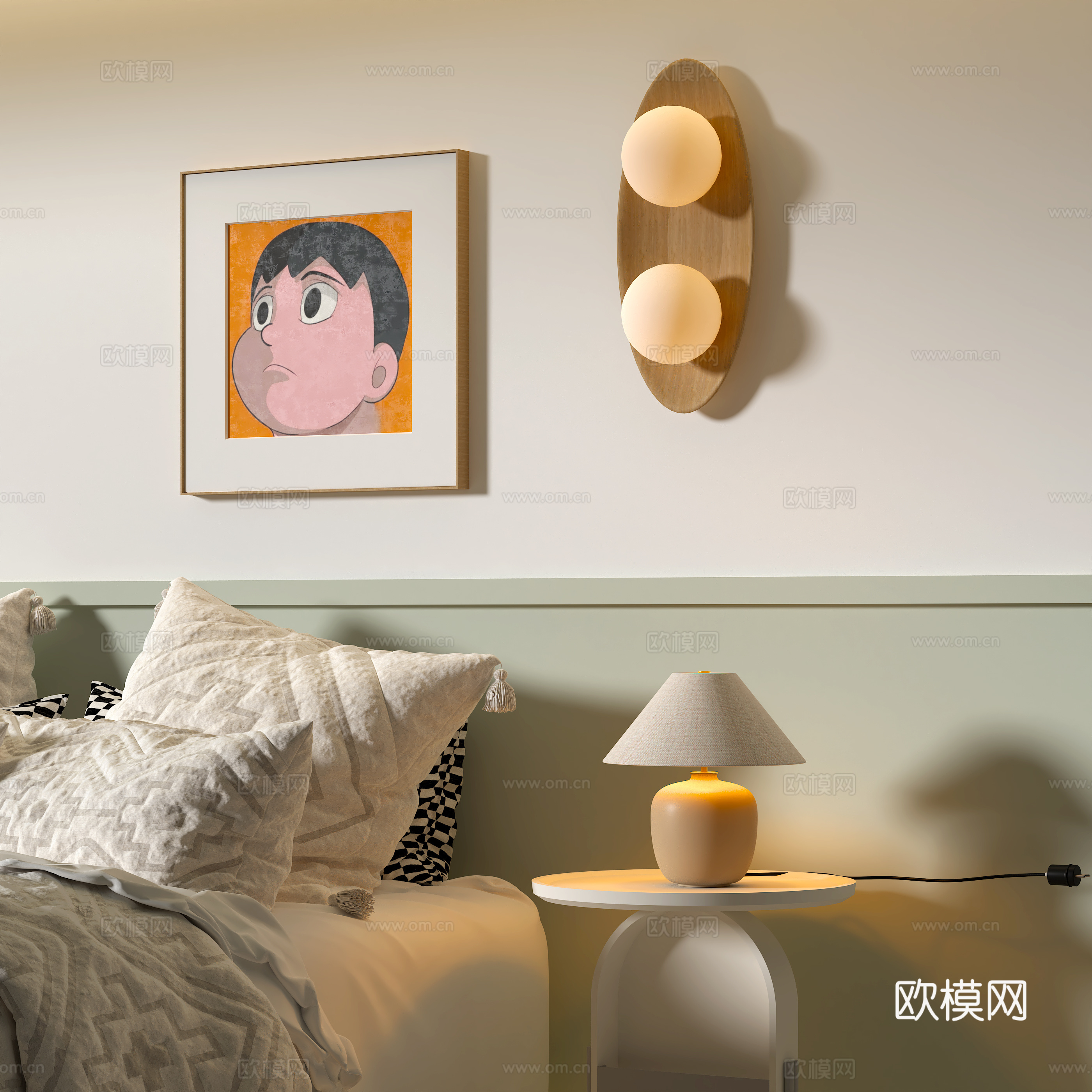 现代卧室壁灯 台灯 装饰挂画su模型