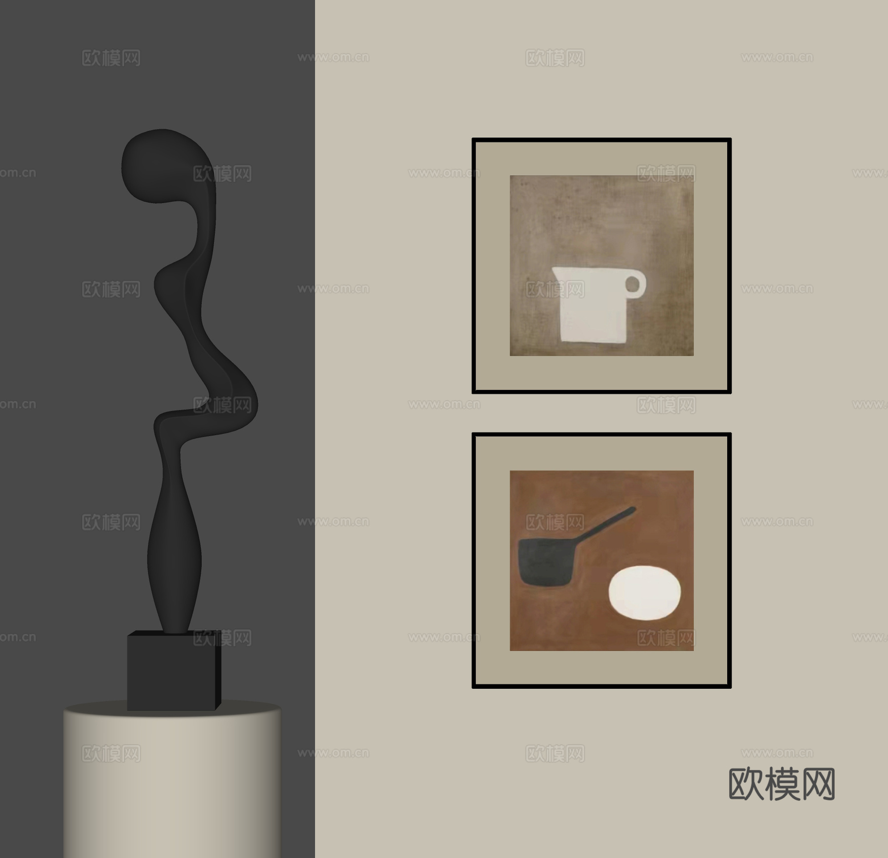 侘寂风装饰画su模型