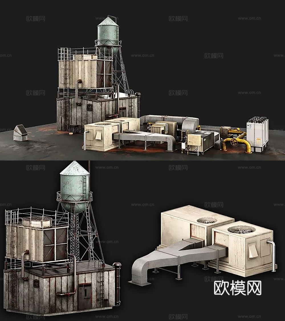 屋顶空调系统 简模 水塔 管道 系统3d模型