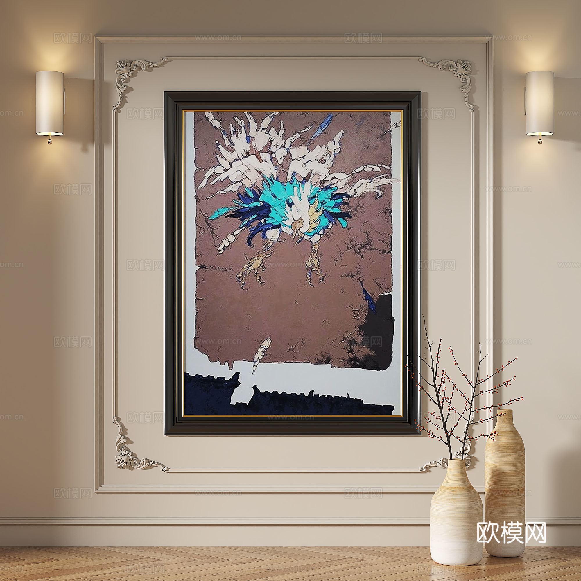 法式，简欧，复古，中古，简约，轻奢，抽象，装饰画3d模型