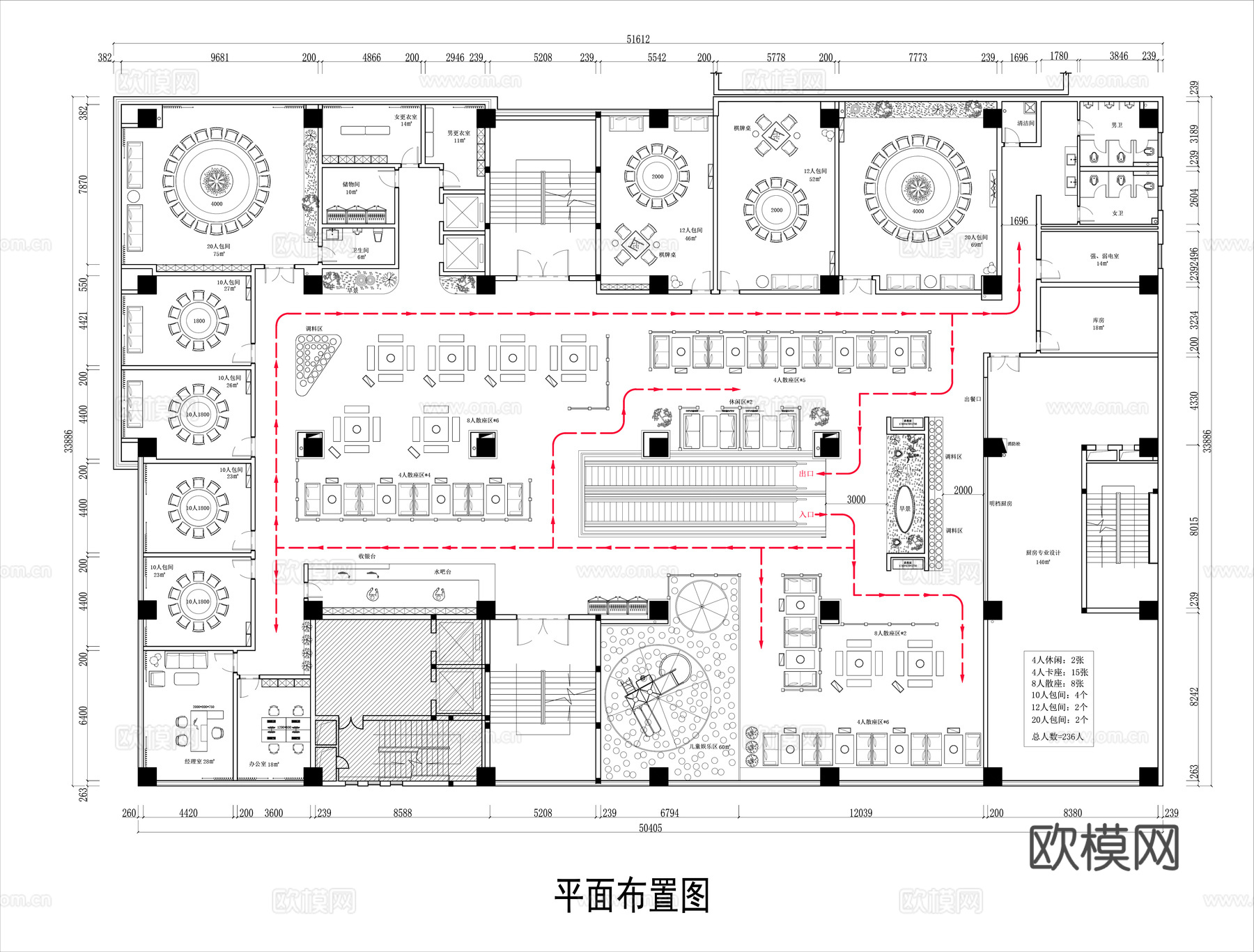 1260㎡火锅店平面图cad施工图