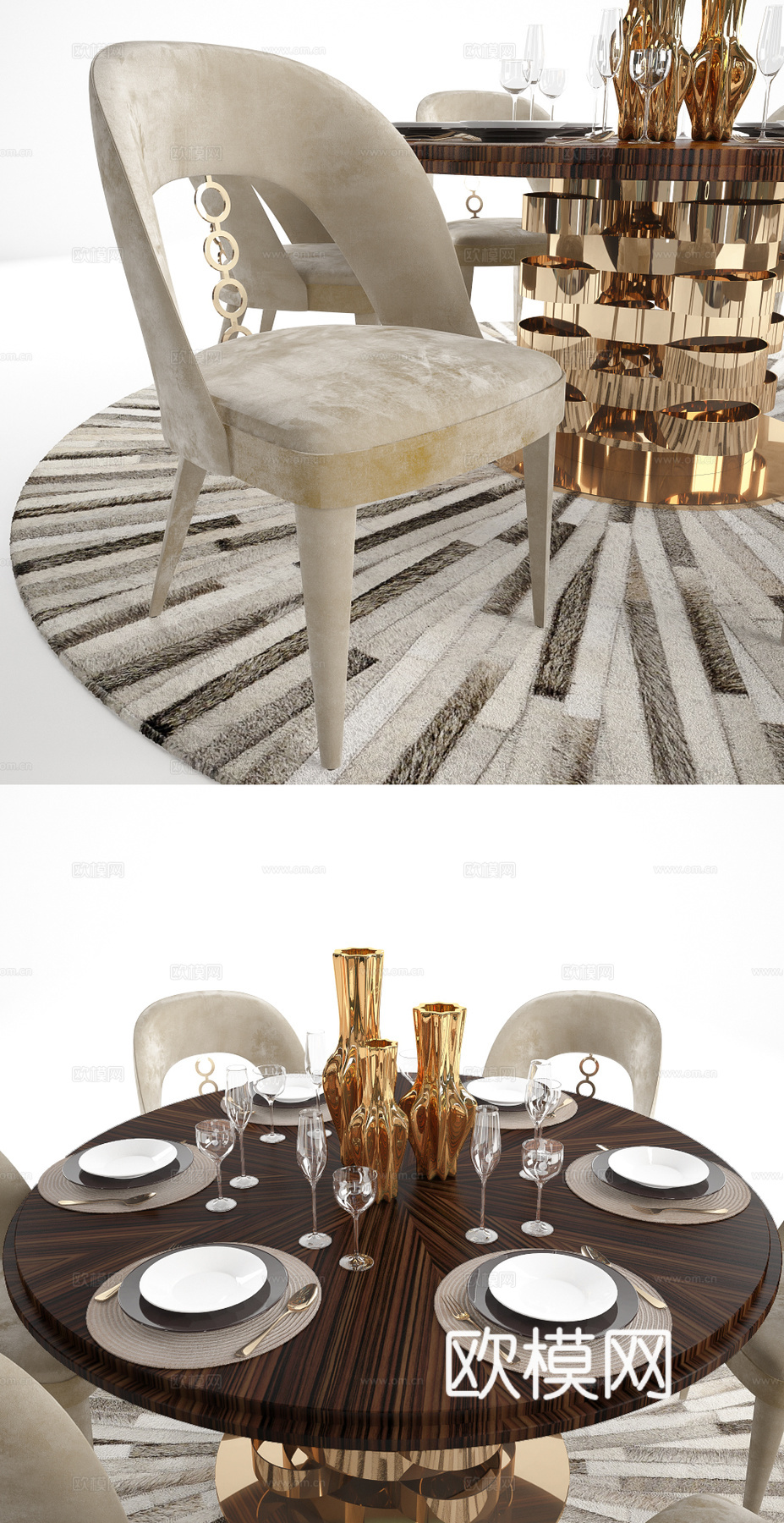 欧式餐桌椅 休闲桌椅 吊灯 餐具3d模型