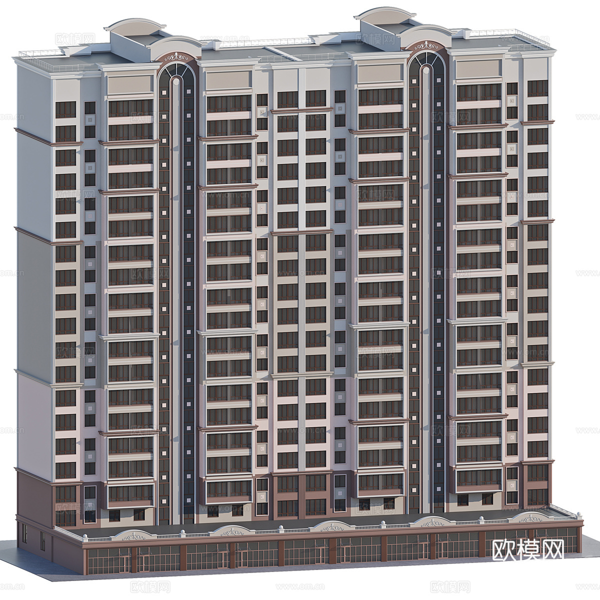 现代意式高层住宅建筑外观3d模型