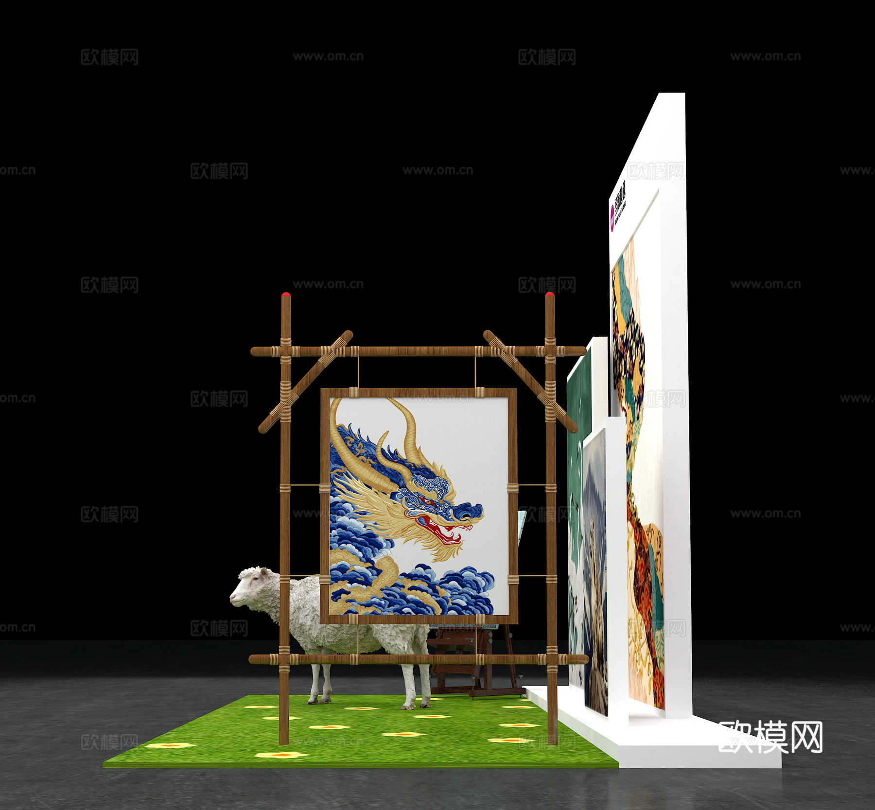 打卡墙 产品展示  展台  画框  羊 绵羊3d模型