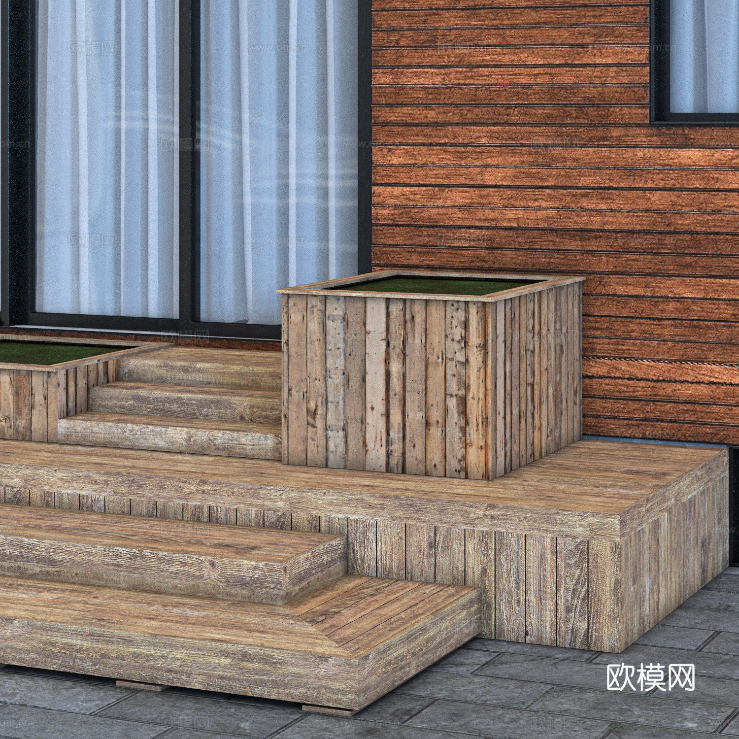 现代意式红砖建筑住宅外观3d模型