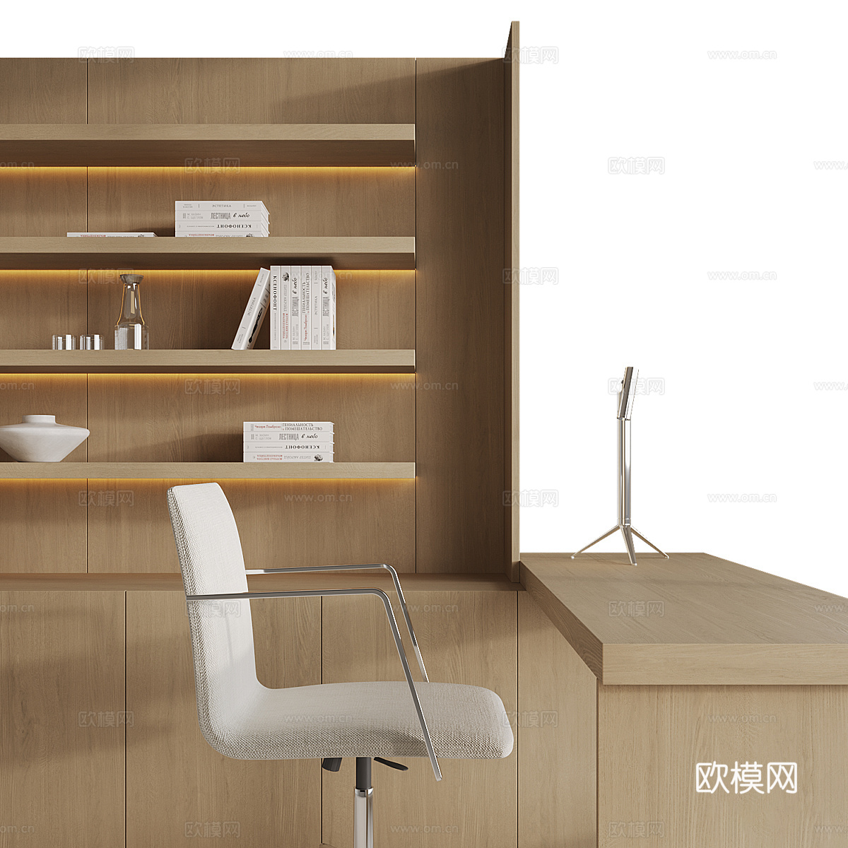 现代极简书柜书桌椅组合3d模型