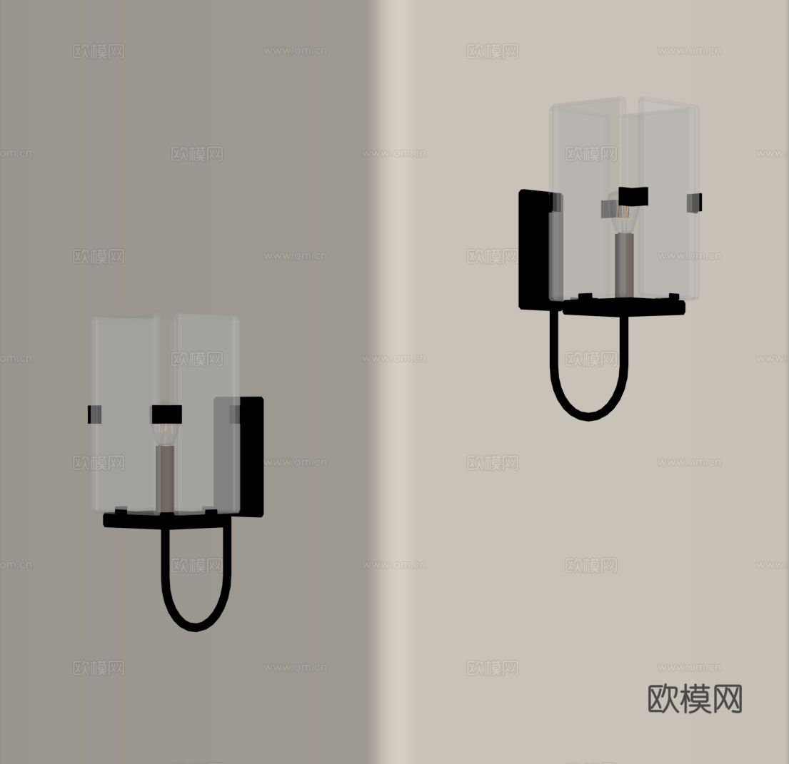 中古风壁灯 水波纹玻璃壁灯su模型