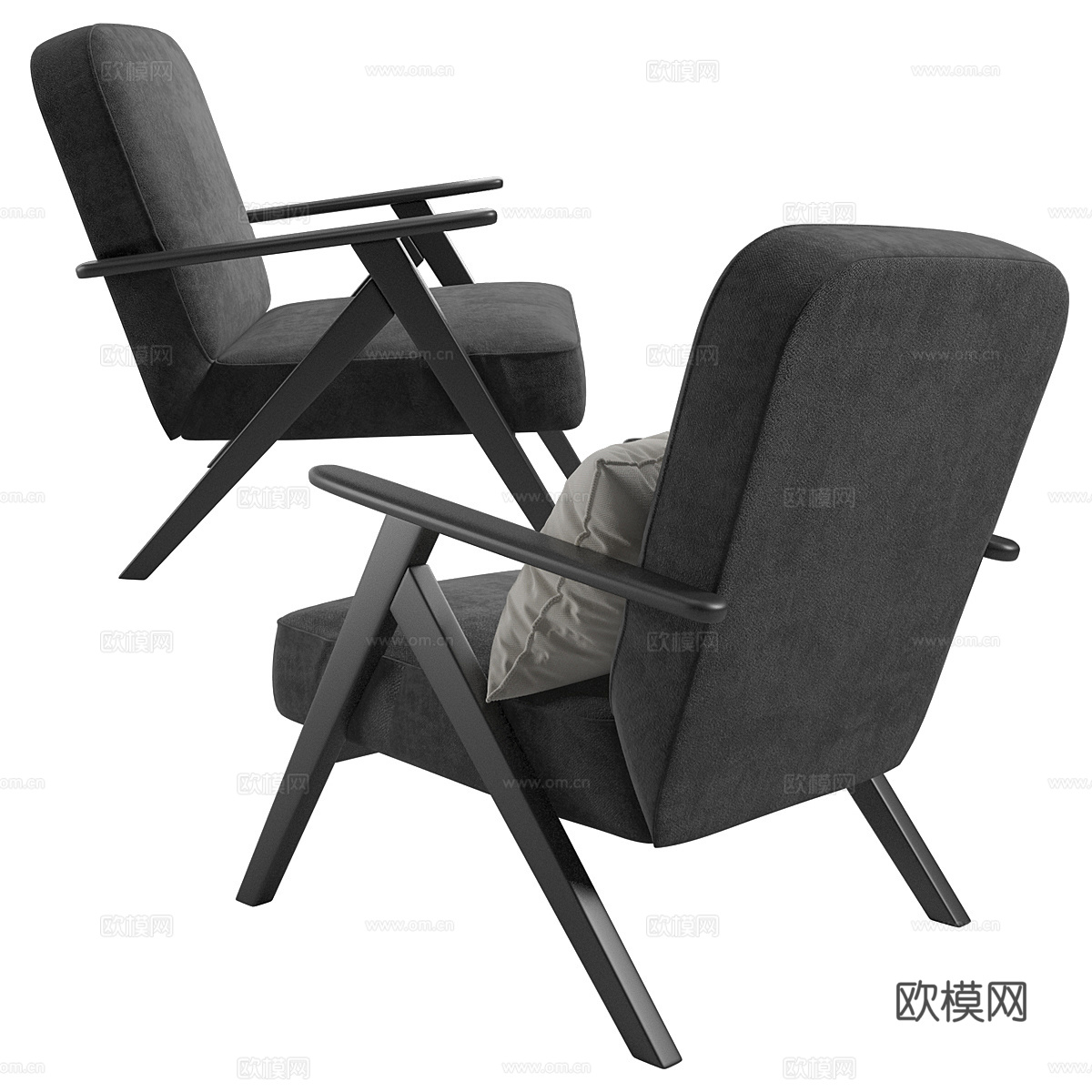 现代意式布艺木质扶手椅3d模型
