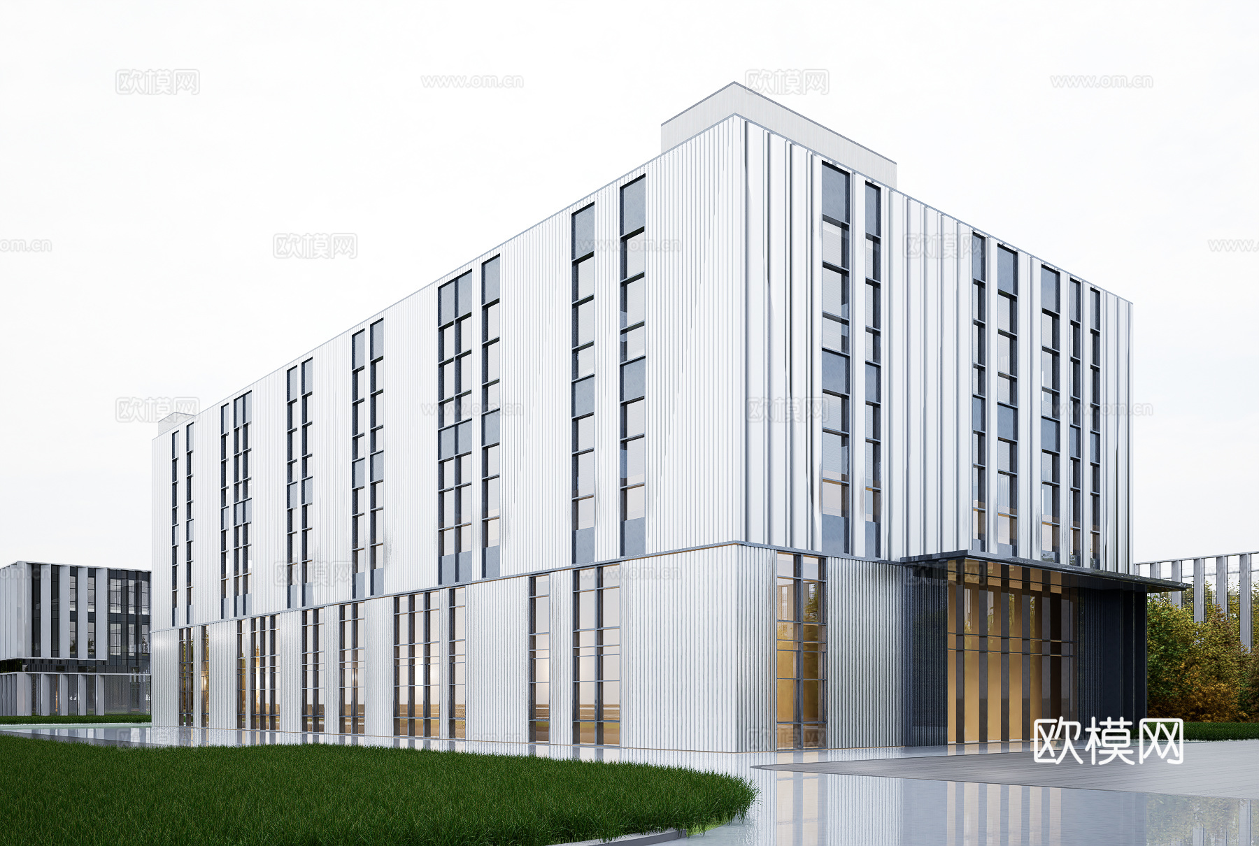 现代厂房  现代工业厂房 多层厂房 厂房建筑 现代简约厂房su模型