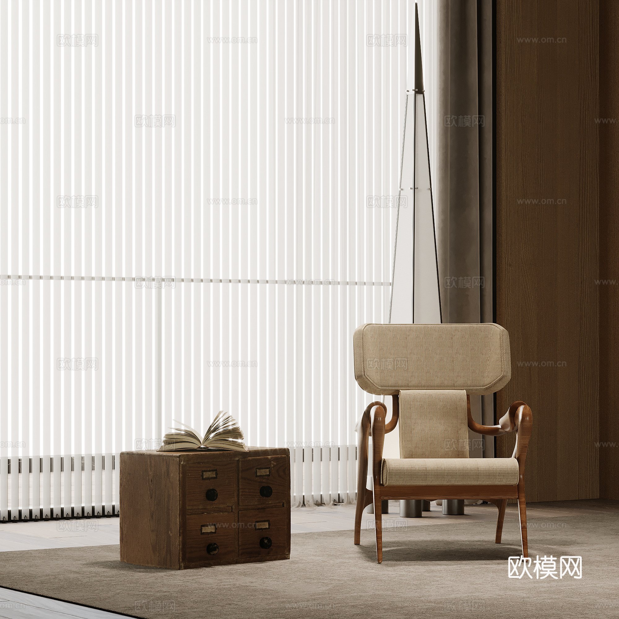 中古风休闲椅 边几su模型