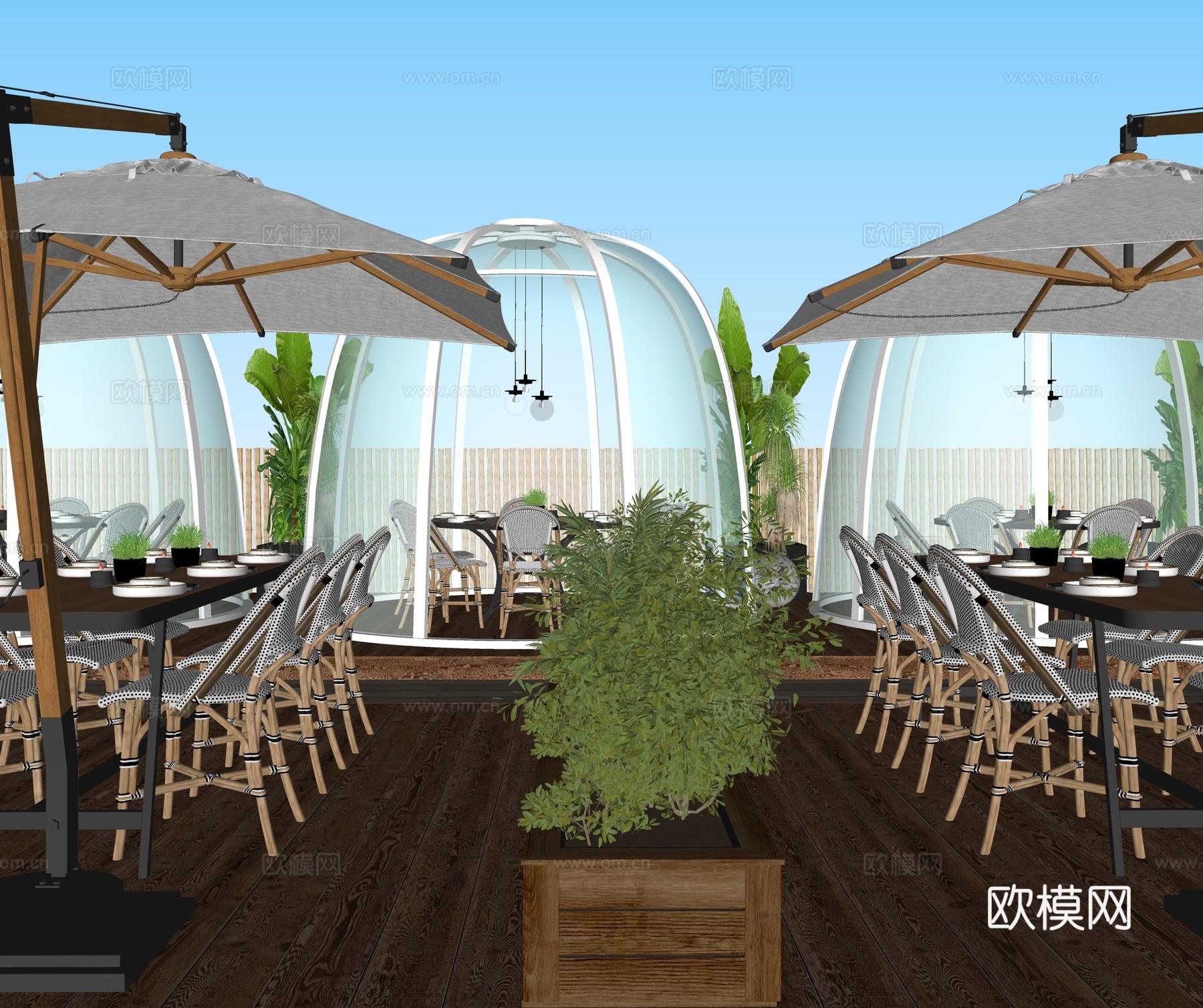 现代音乐户外西餐厅 户外就餐区su模型