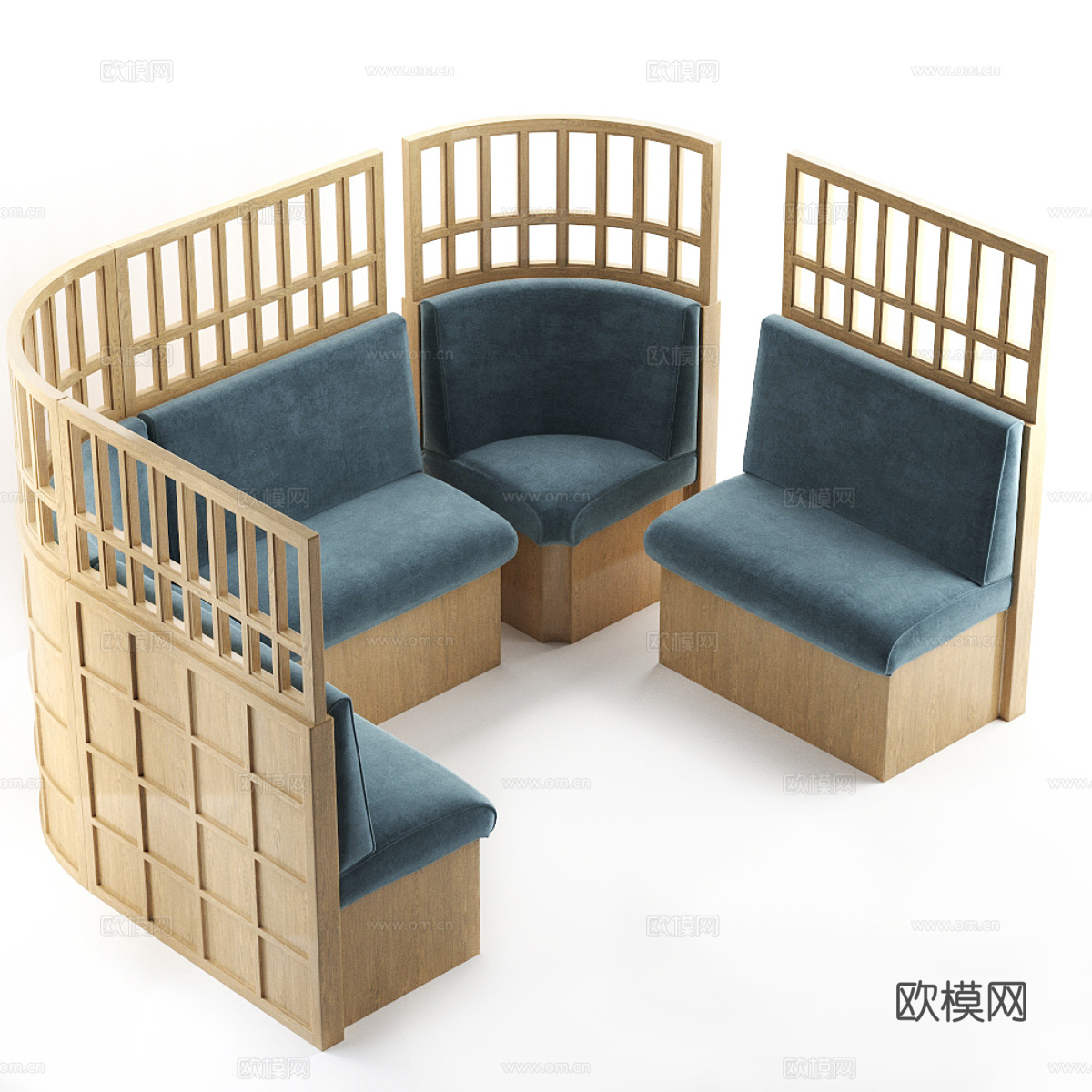 新中式原木卡座沙发3d模型