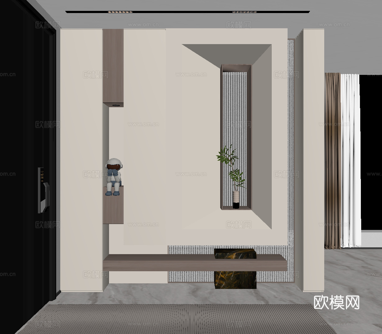 现代意式玄关 玄关柜 鞋柜su模型