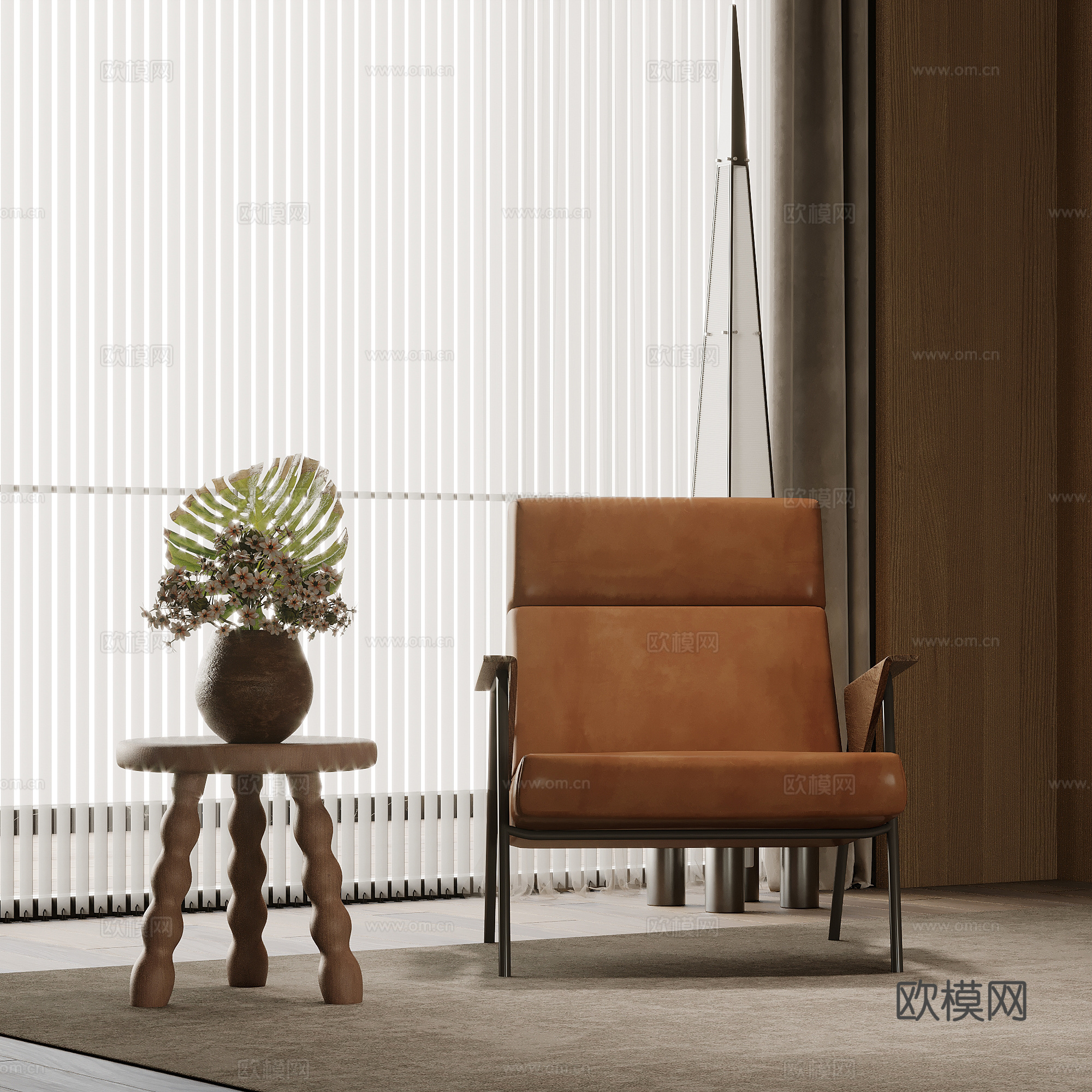 中古风休闲椅 边几3d模型