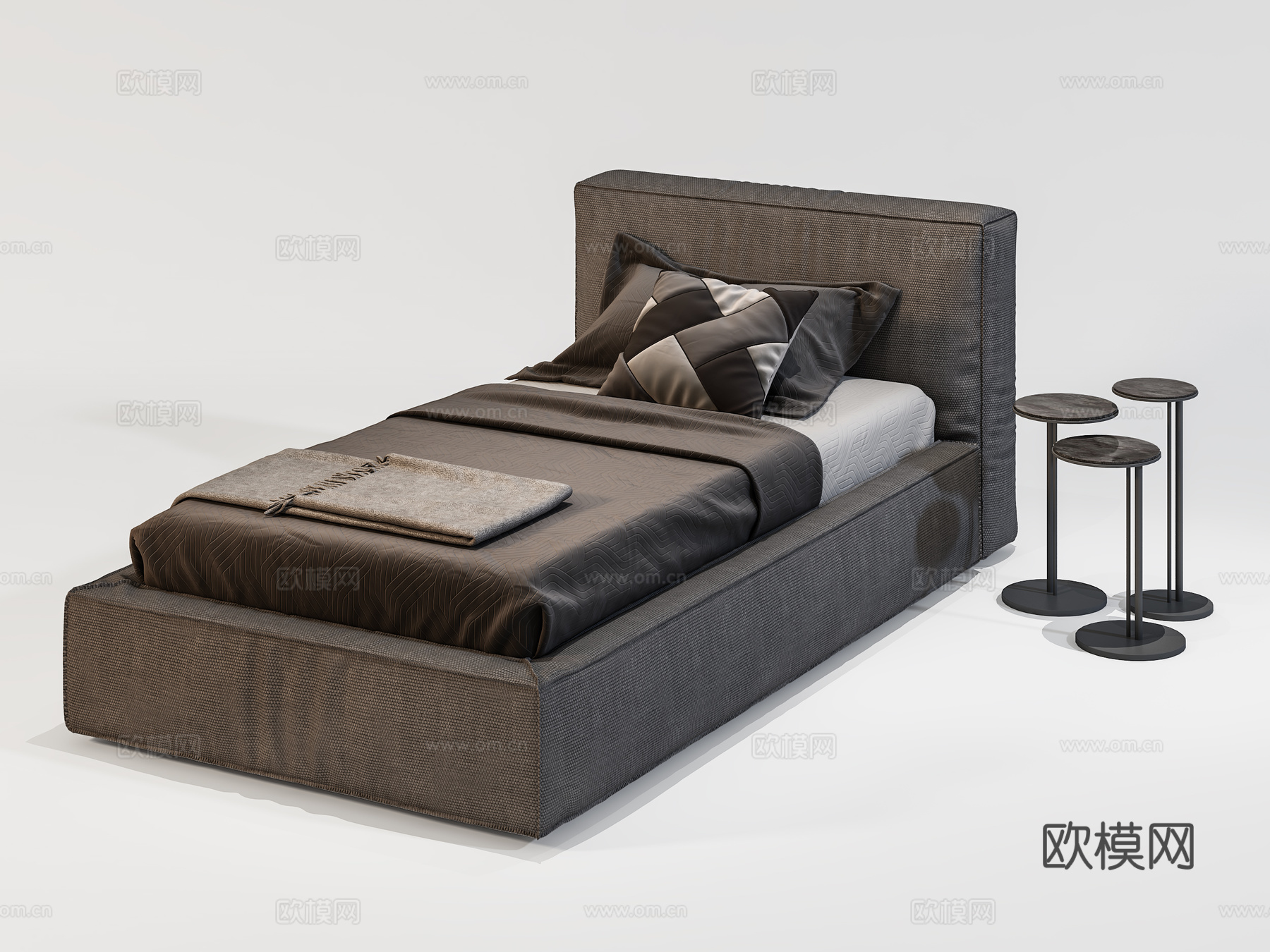 现代单人床 布艺床 床上用品3d模型