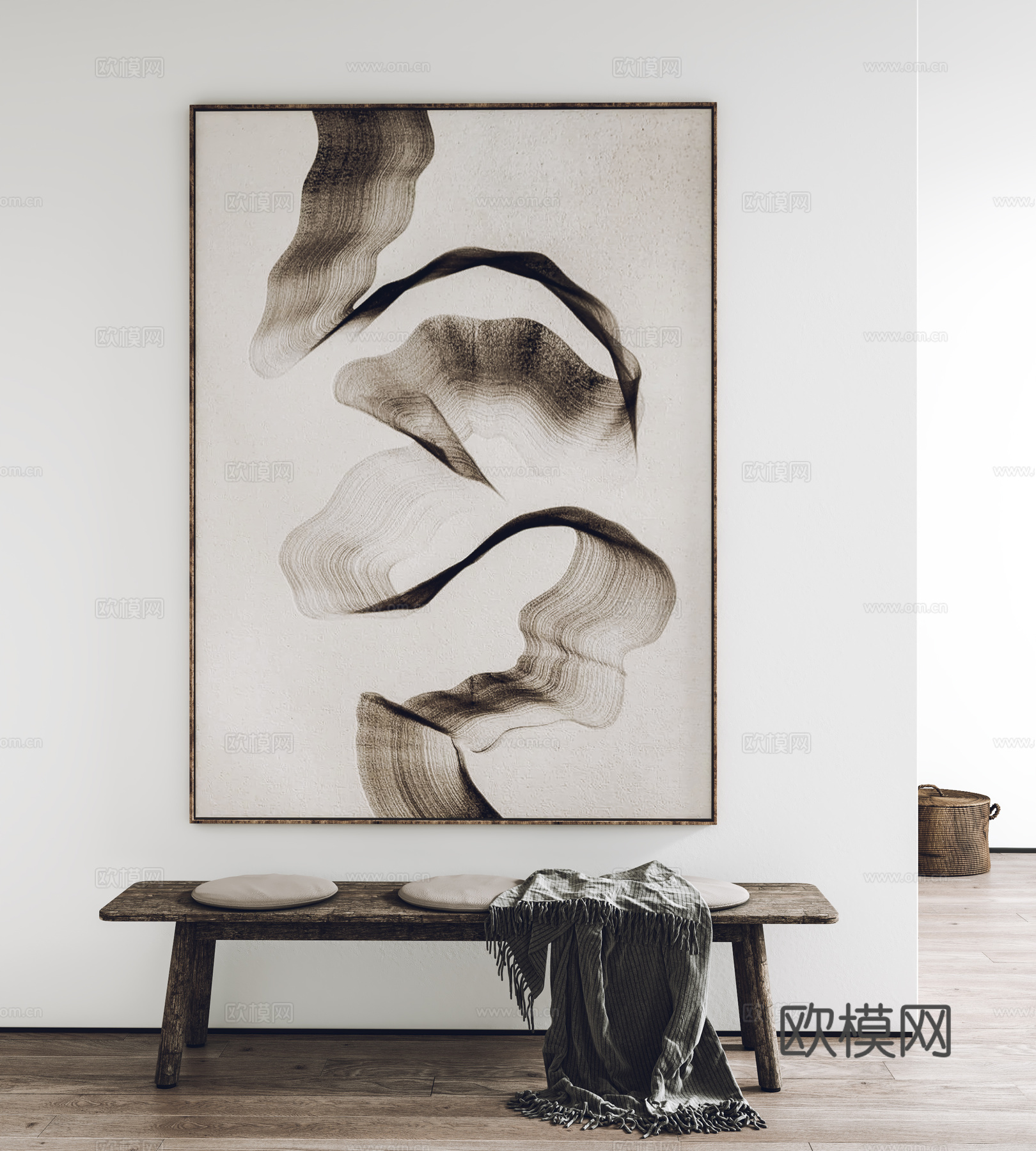 现代挂画 装饰画 凳子 客厅挂画 玄关挂画3d模型
