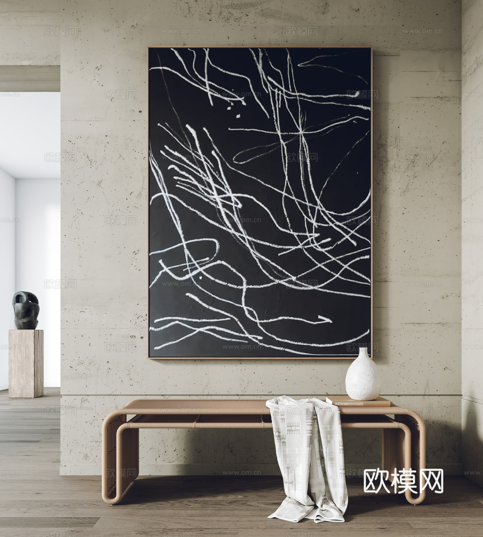 现代挂画 装饰画 凳子 客厅挂画 玄关挂画3d模型