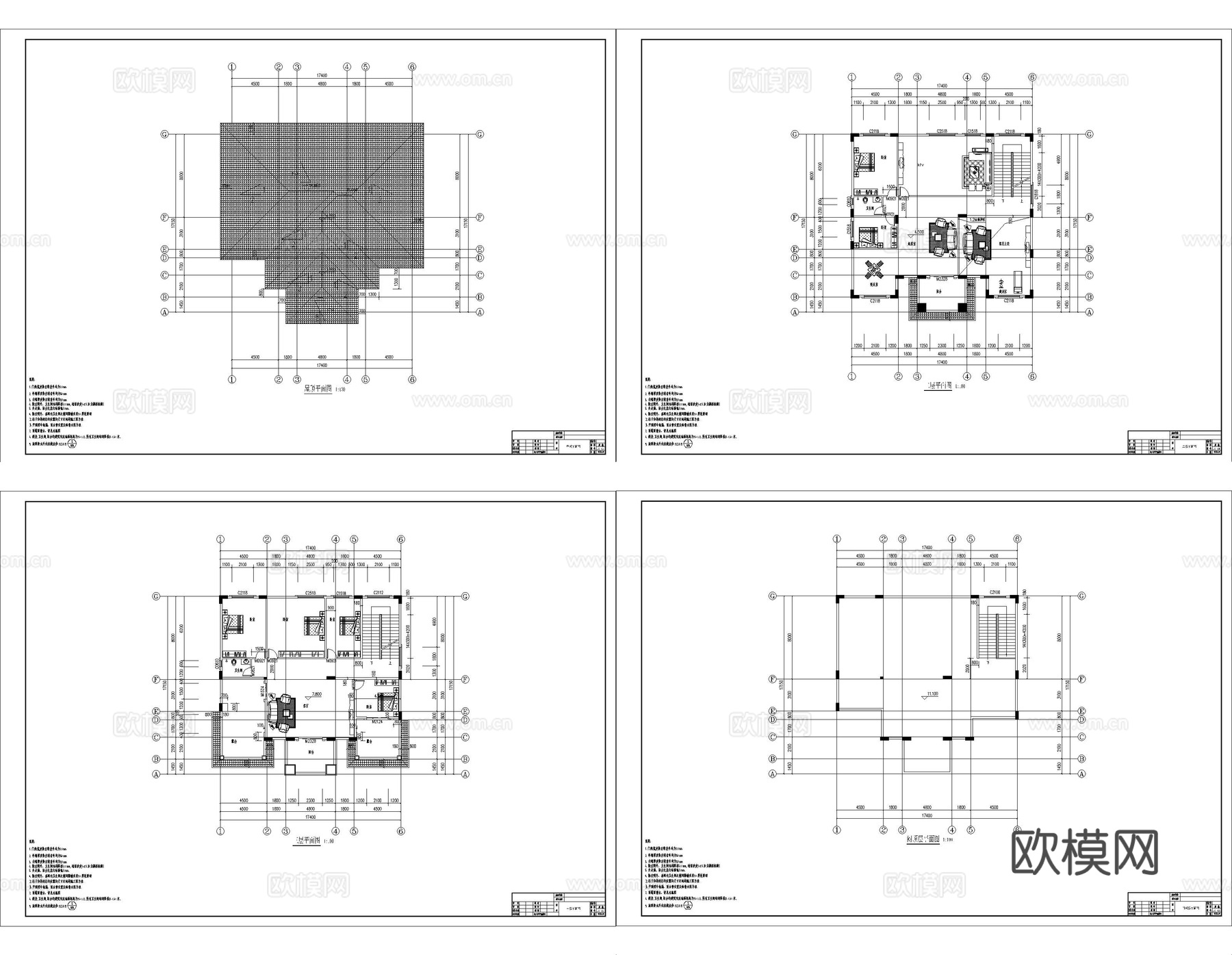 现代别墅建筑 现代自建房建筑 现代农村住宅cad施工图
