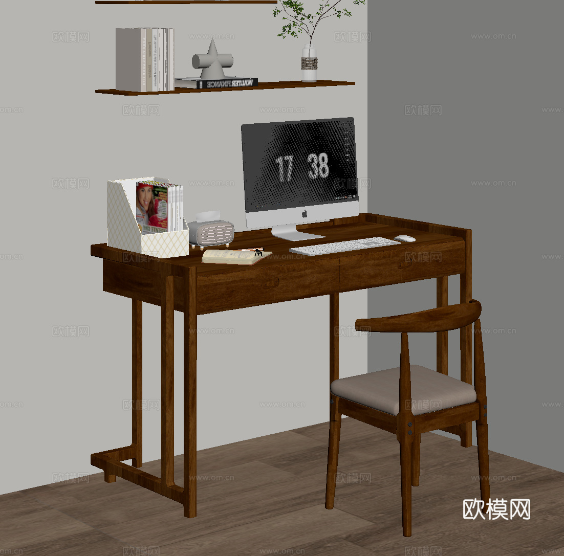 中古风书桌椅su模型