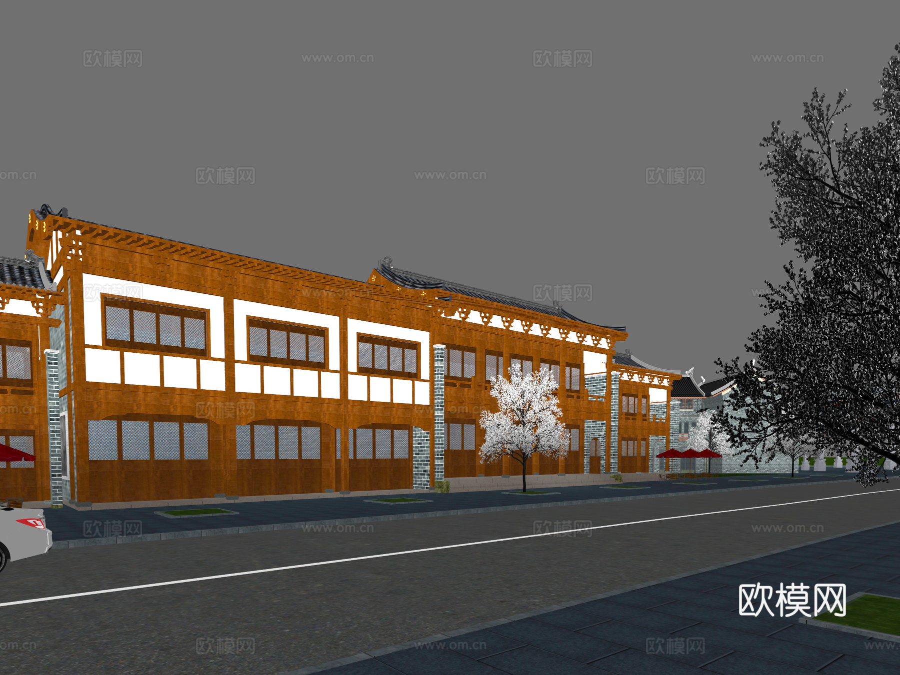 古建 小镇 古镇 民宿 中式建筑 牌坊 斗拱 商业街3d模型
