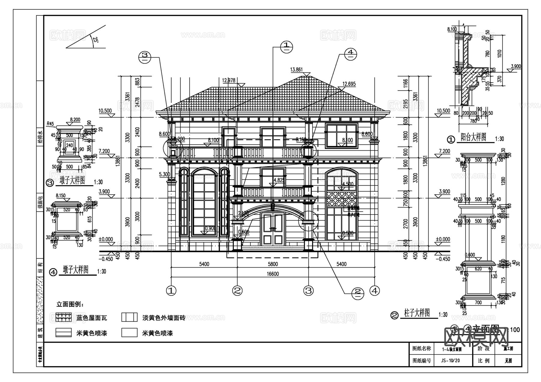 现代欧式三层别墅建筑 欧式二层自建房建筑 欧式两层农村住宅cad施工图