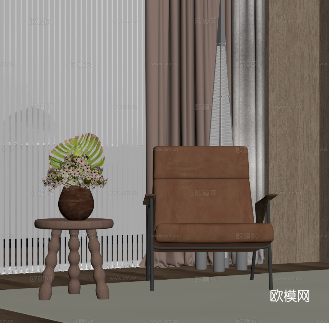中古风休闲椅 边几su模型