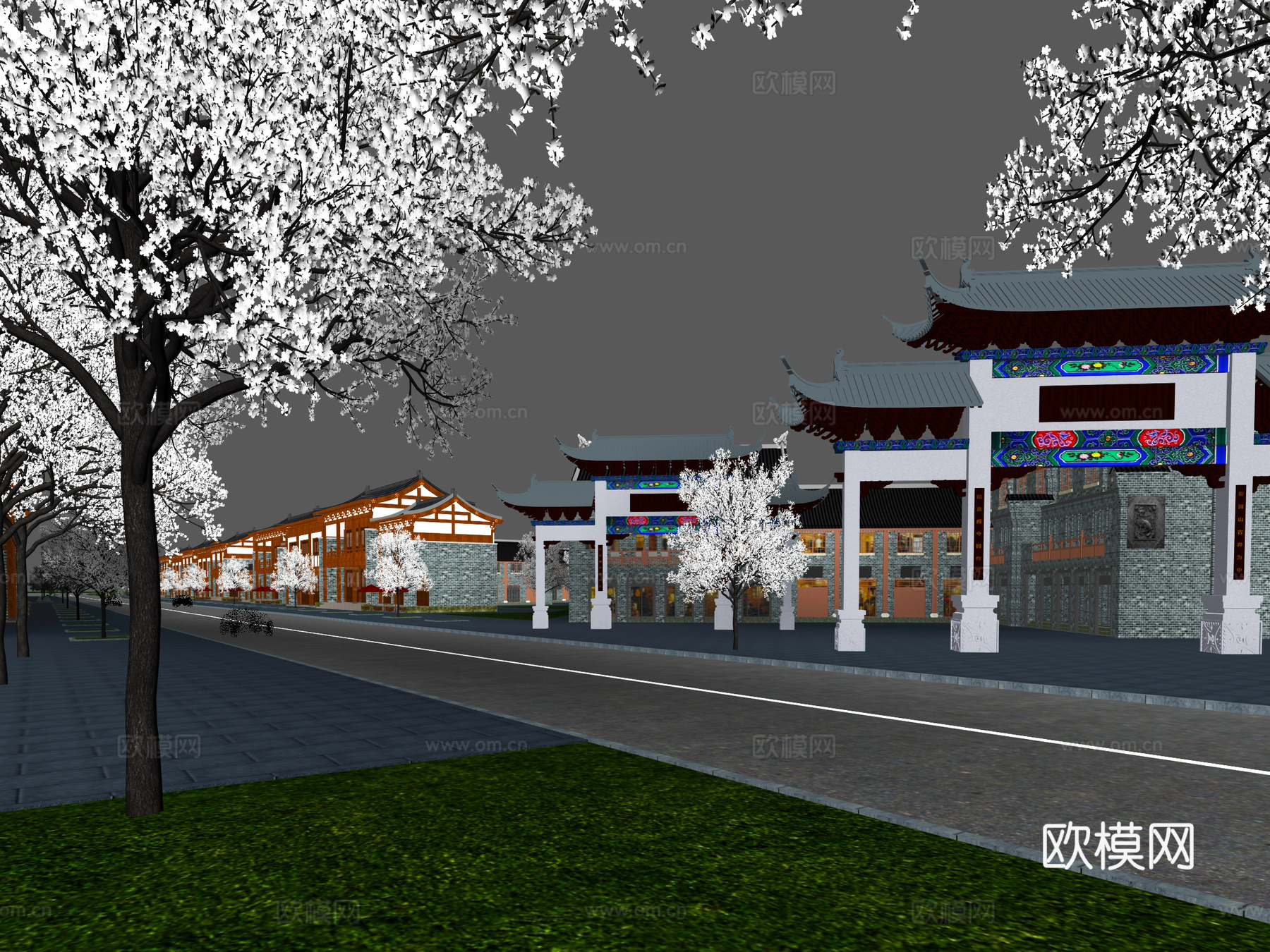 古建 小镇 古镇 民宿 中式建筑 牌坊 斗拱 商业街3d模型