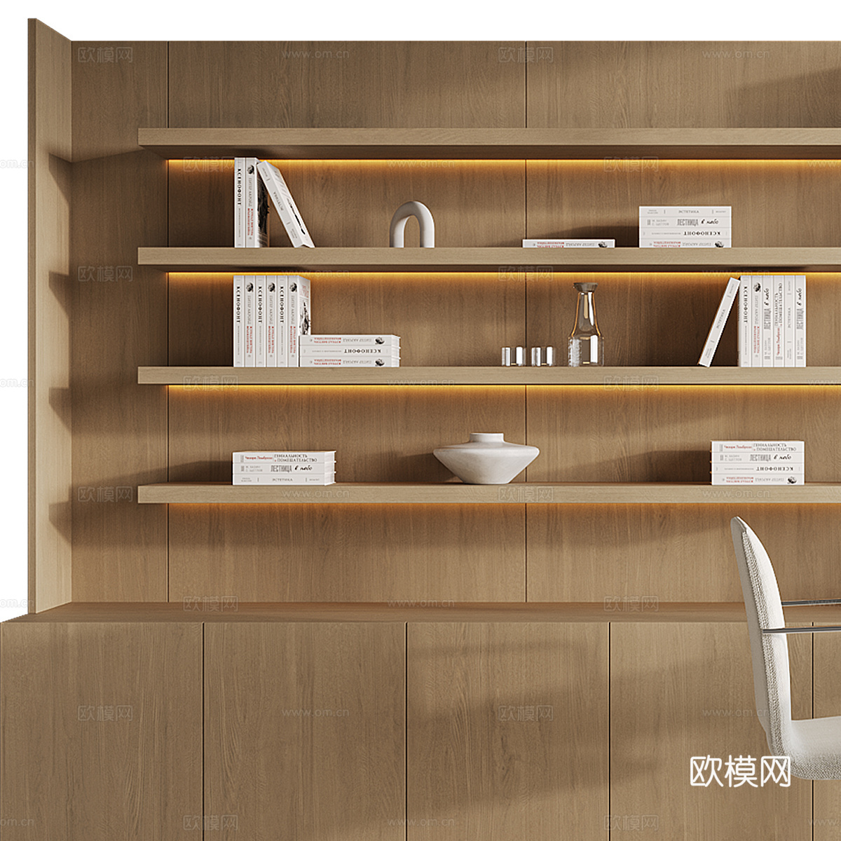 现代极简书柜书桌椅组合3d模型