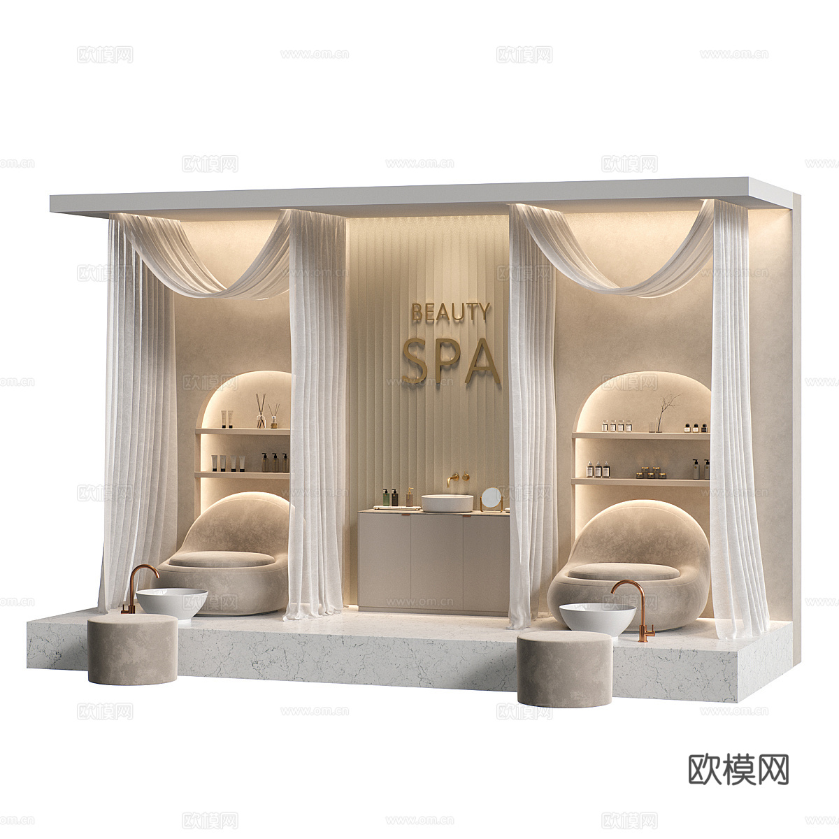 现代奶油风足疗店泡脚区3d模型