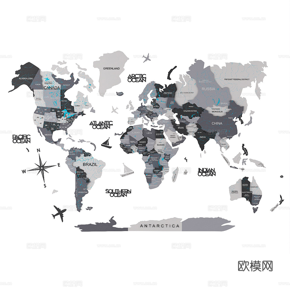 现代简约地图摆件 世界地图摆件3d模型