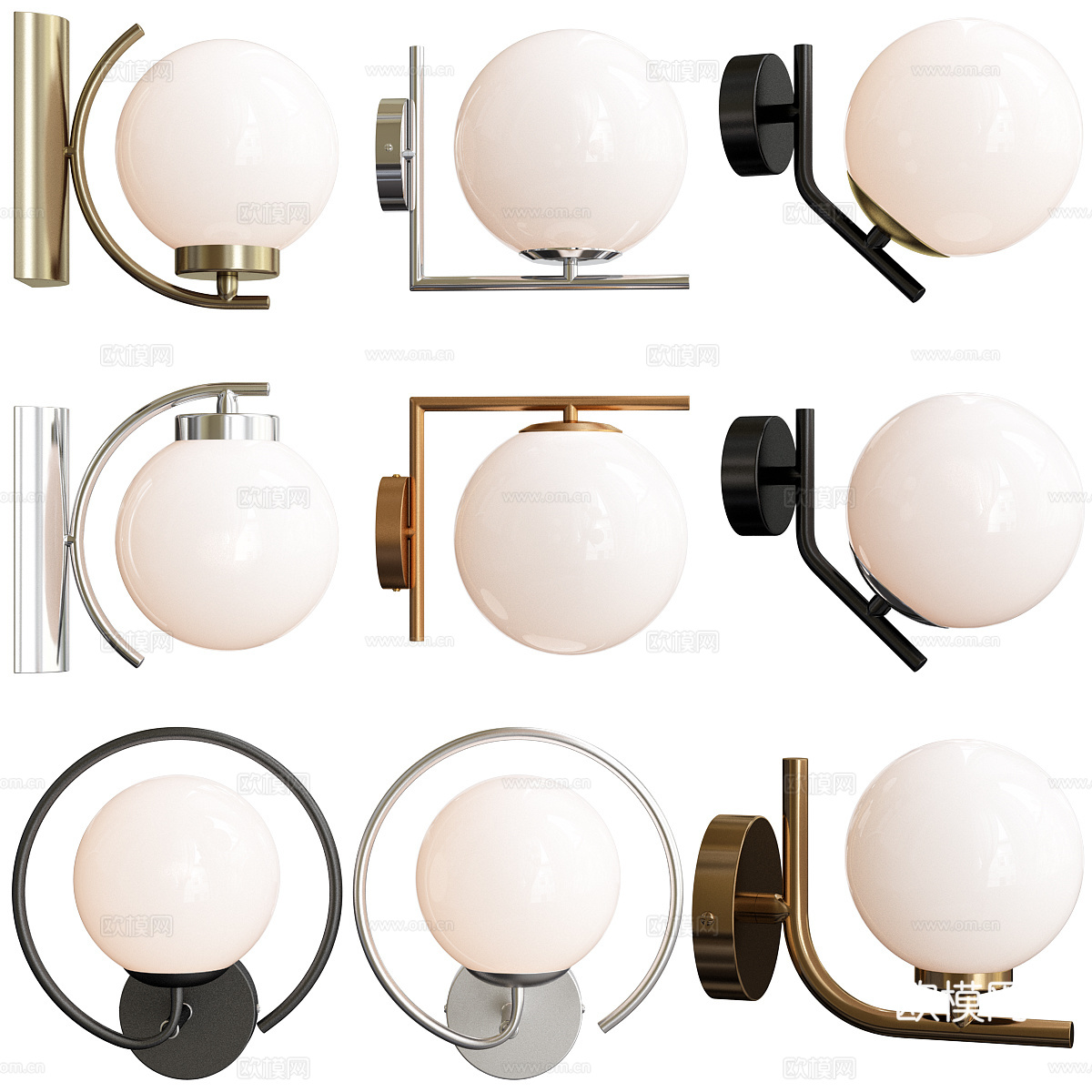 现代轻奢球形玻璃装饰壁灯3d模型下载