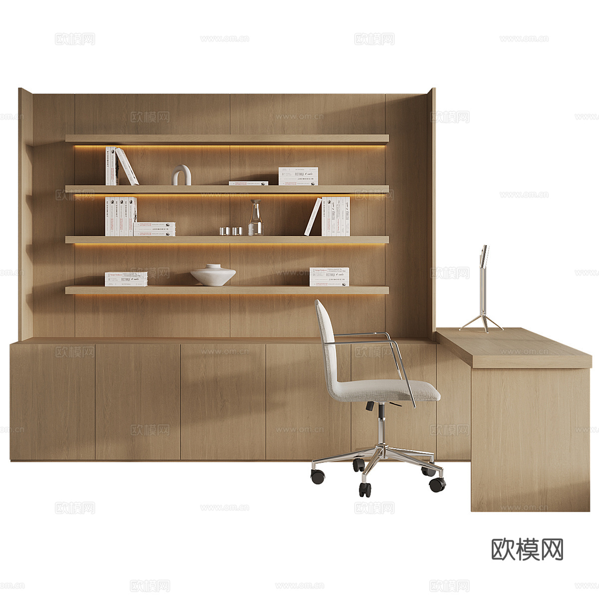 现代极简书柜书桌椅组合3d模型