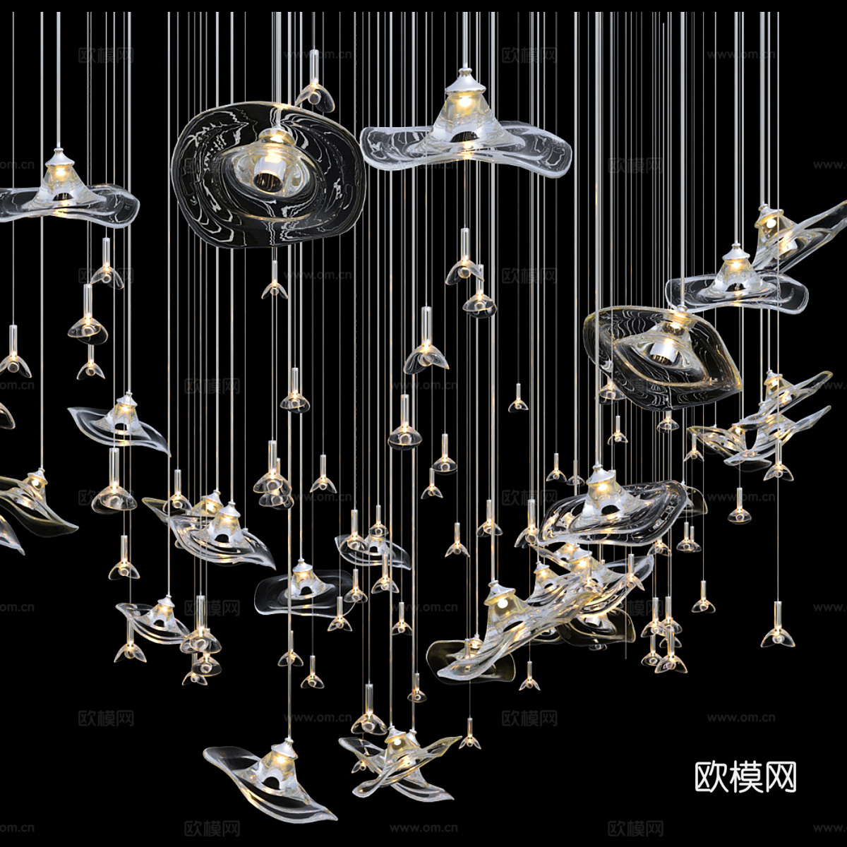 现代轻奢玻璃装饰工艺吊灯3d模型