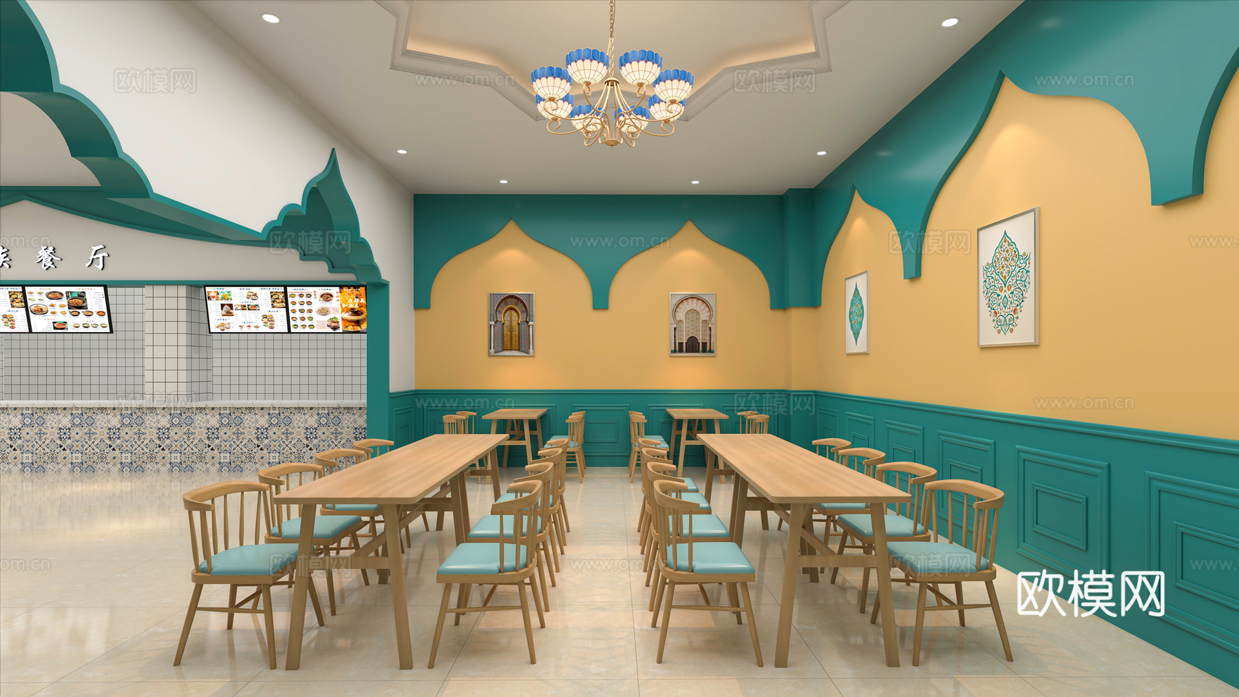现代食堂 民族餐厅 清真餐厅su模型