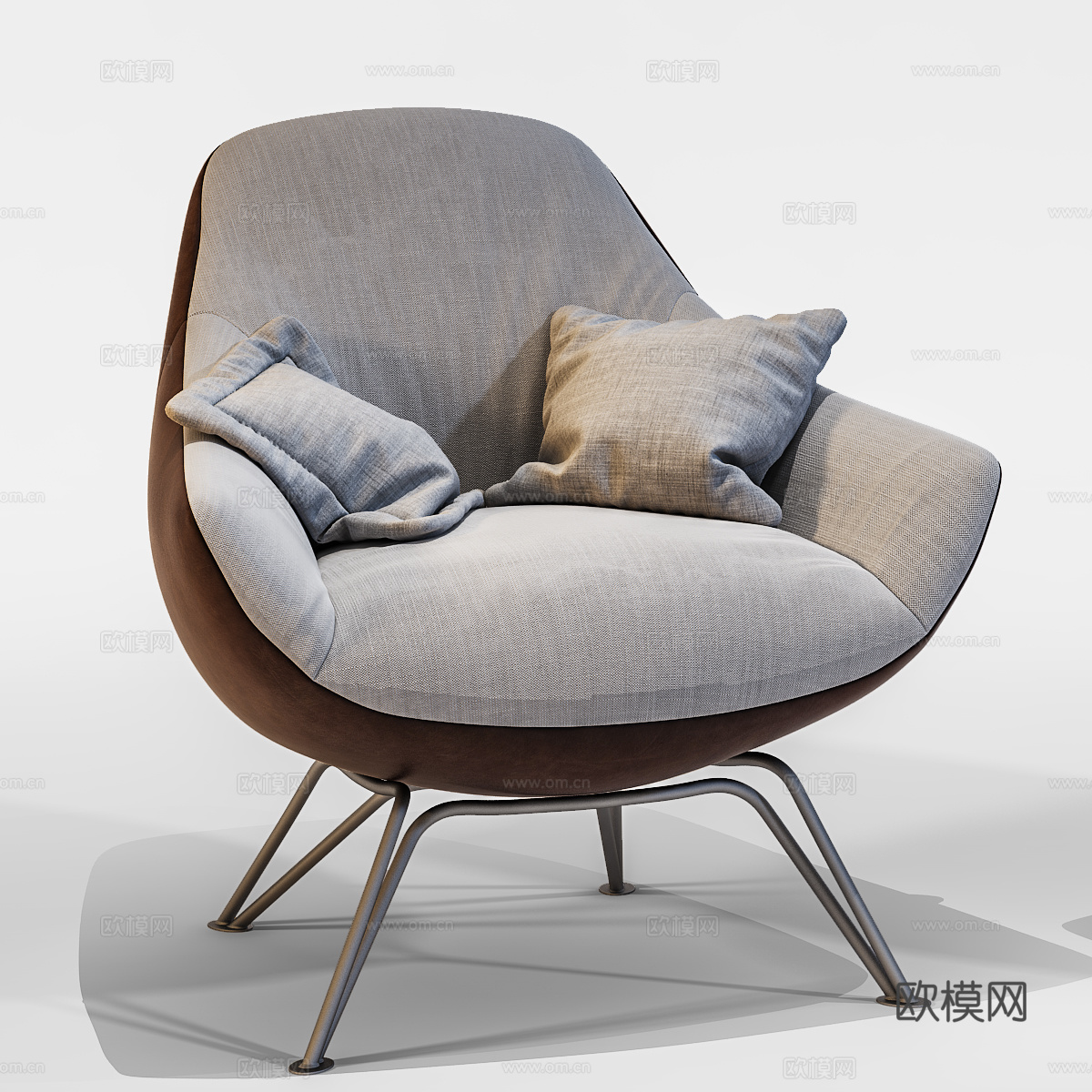 简欧单人沙发 布艺沙发  抱枕3d模型