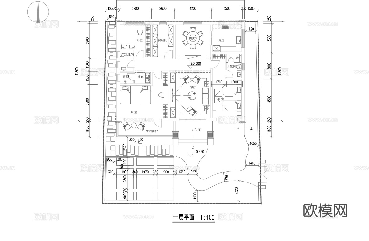 现代一层别墅建筑 现代一层自建房建筑 现一层代农村住宅cad施工图