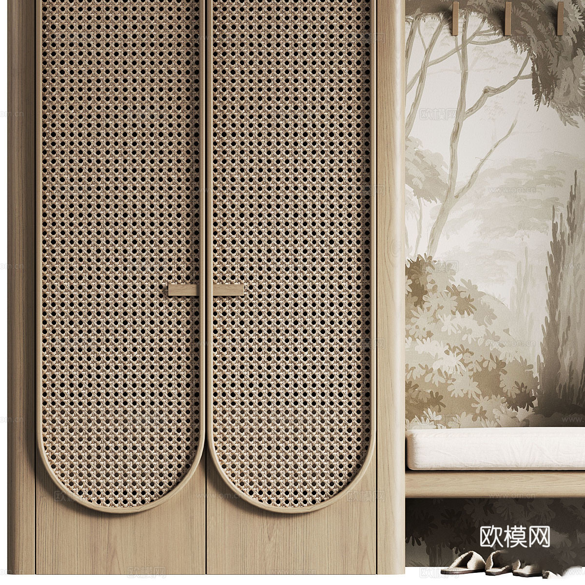 新中式侘寂藤编鞋柜3d模型