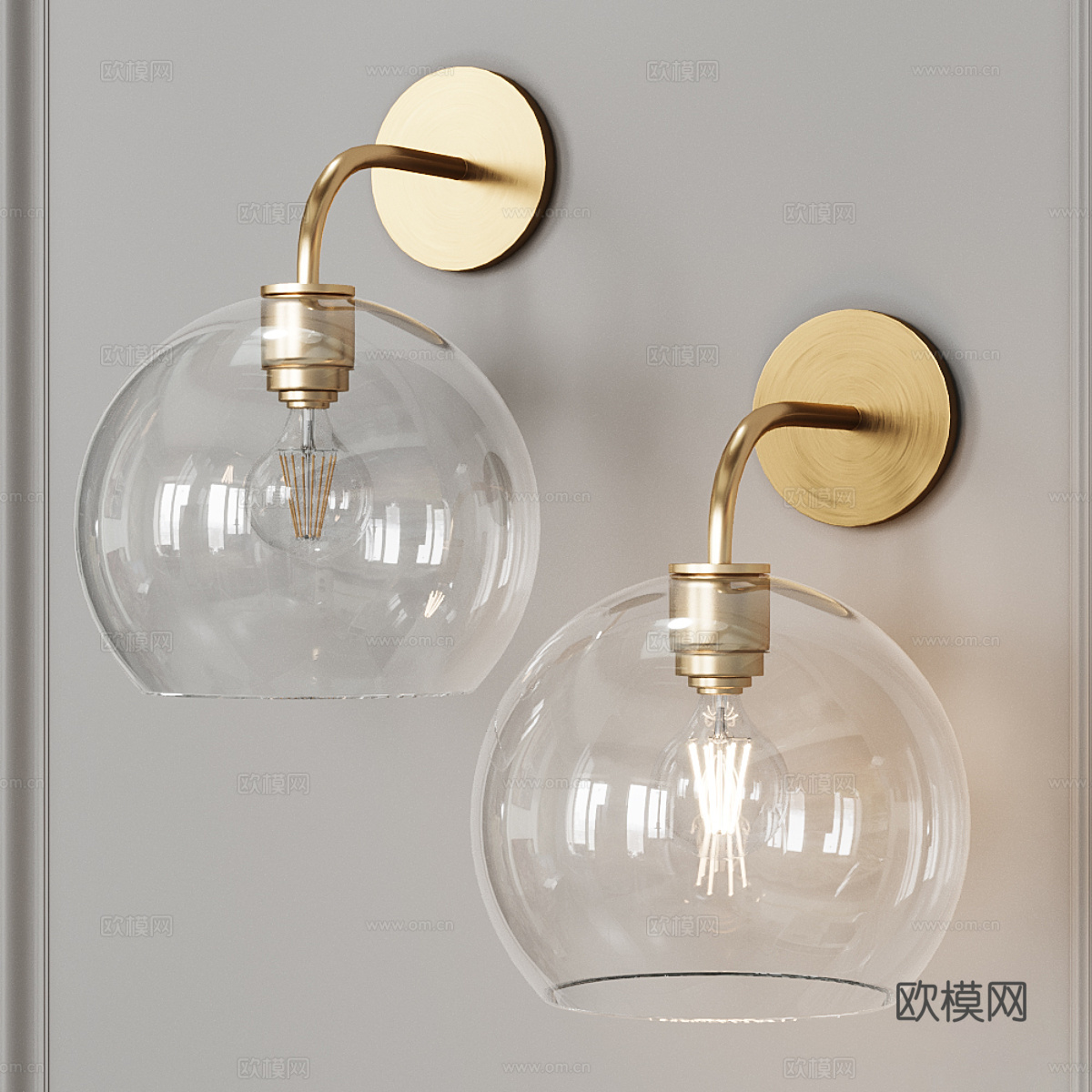 现代轻奢金属玻璃球形壁灯3d模型