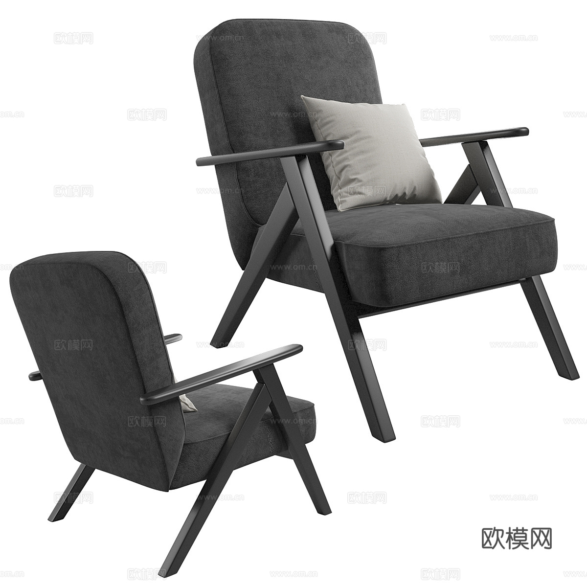 现代意式布艺木质扶手椅3d模型